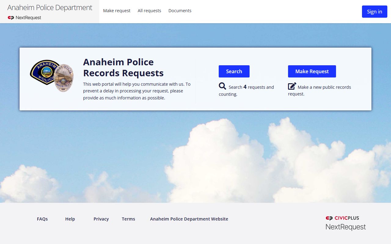 Anaheim police department public records portal for booking reports
