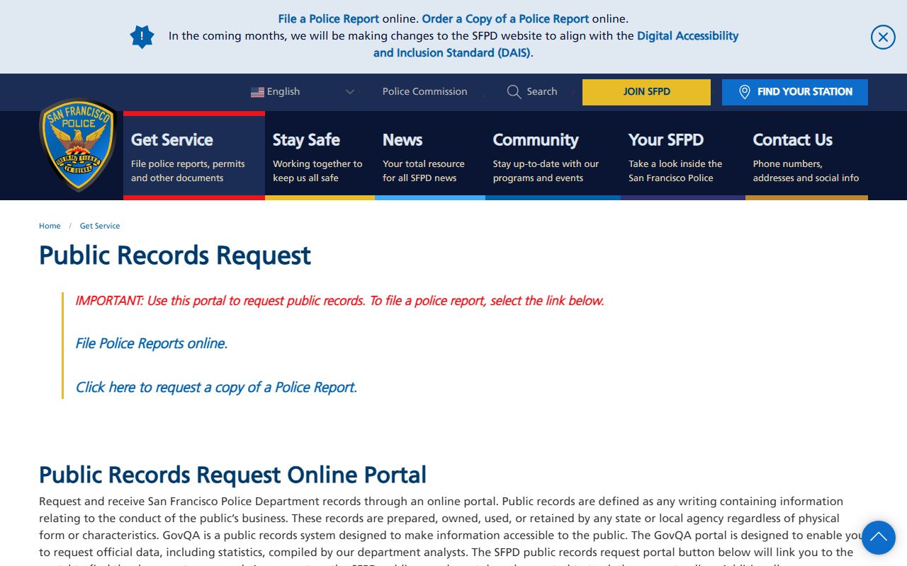 San Francisco police department public records request portal for booking reports