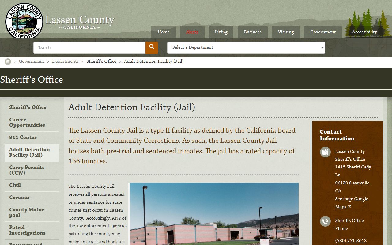 Lassen County Adult Detention Facility booking reports information page