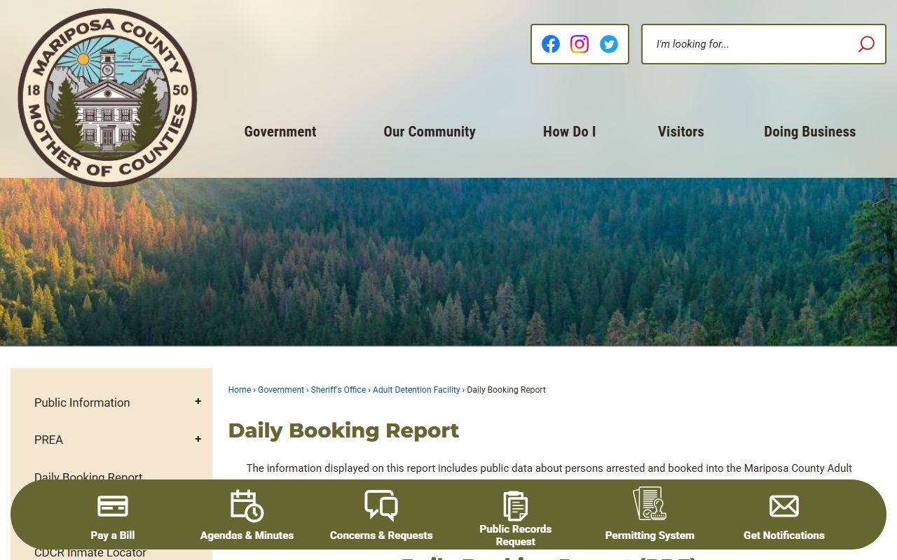 Mariposa County daily booking report showing arrest records