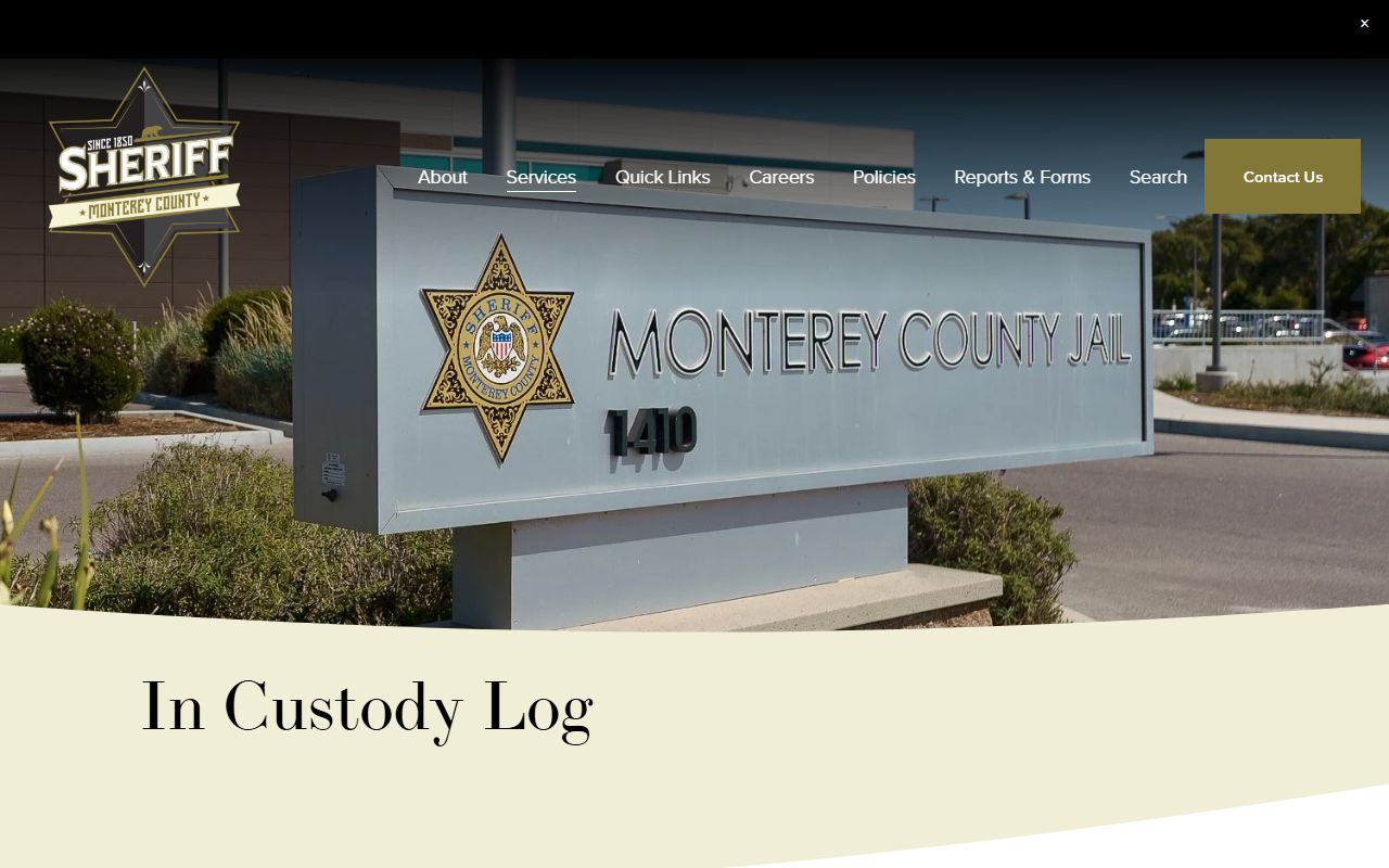 Monterey County in custody log for booking reports