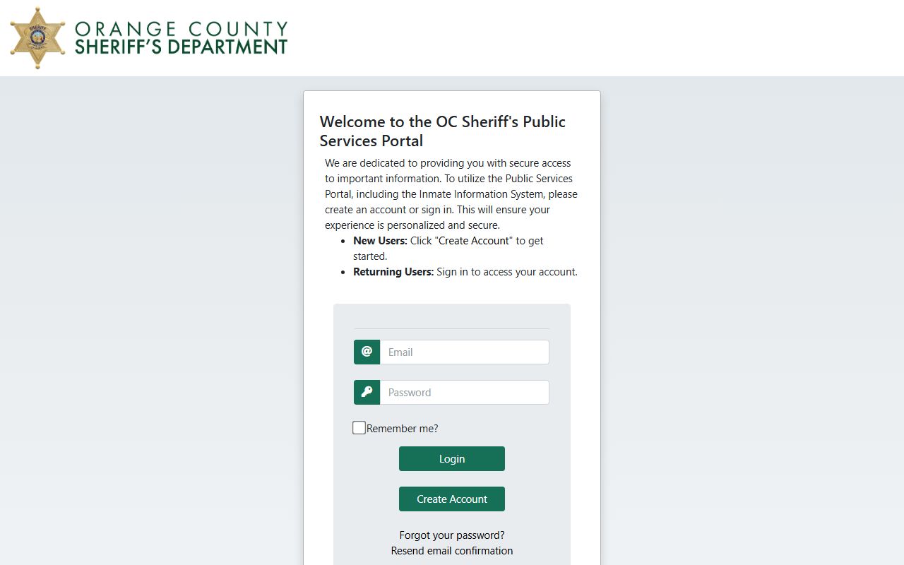 Orange County booking reports public services portal