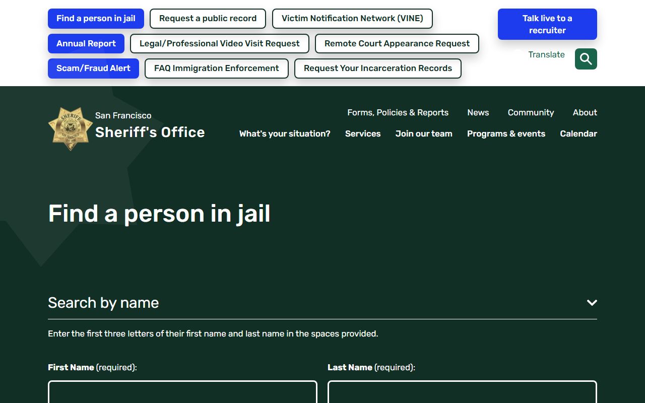 San Francisco County booking reports search portal