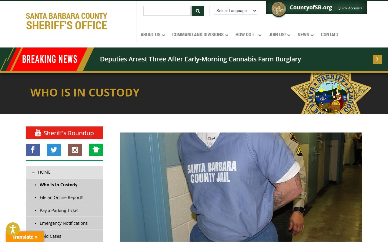 Santa Barbara County who is in custody booking reports portal