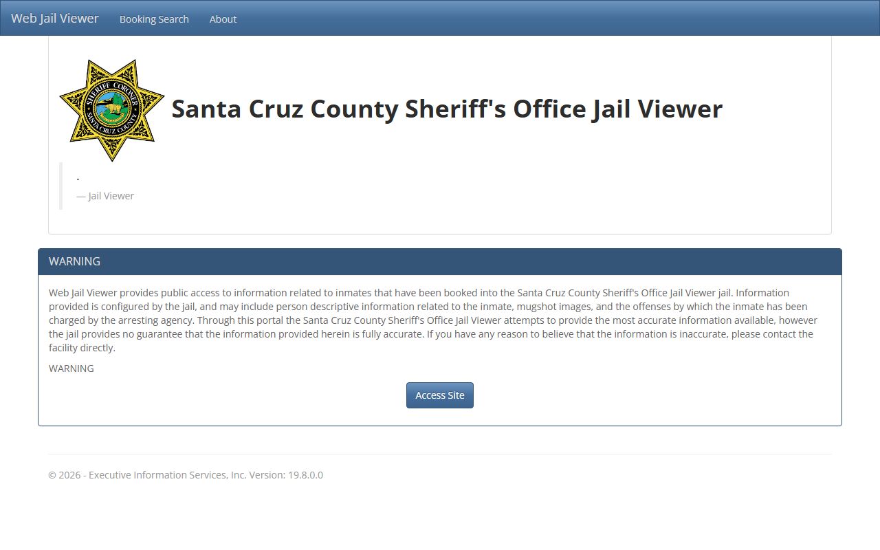 Santa Cruz County jail viewer for booking report searches