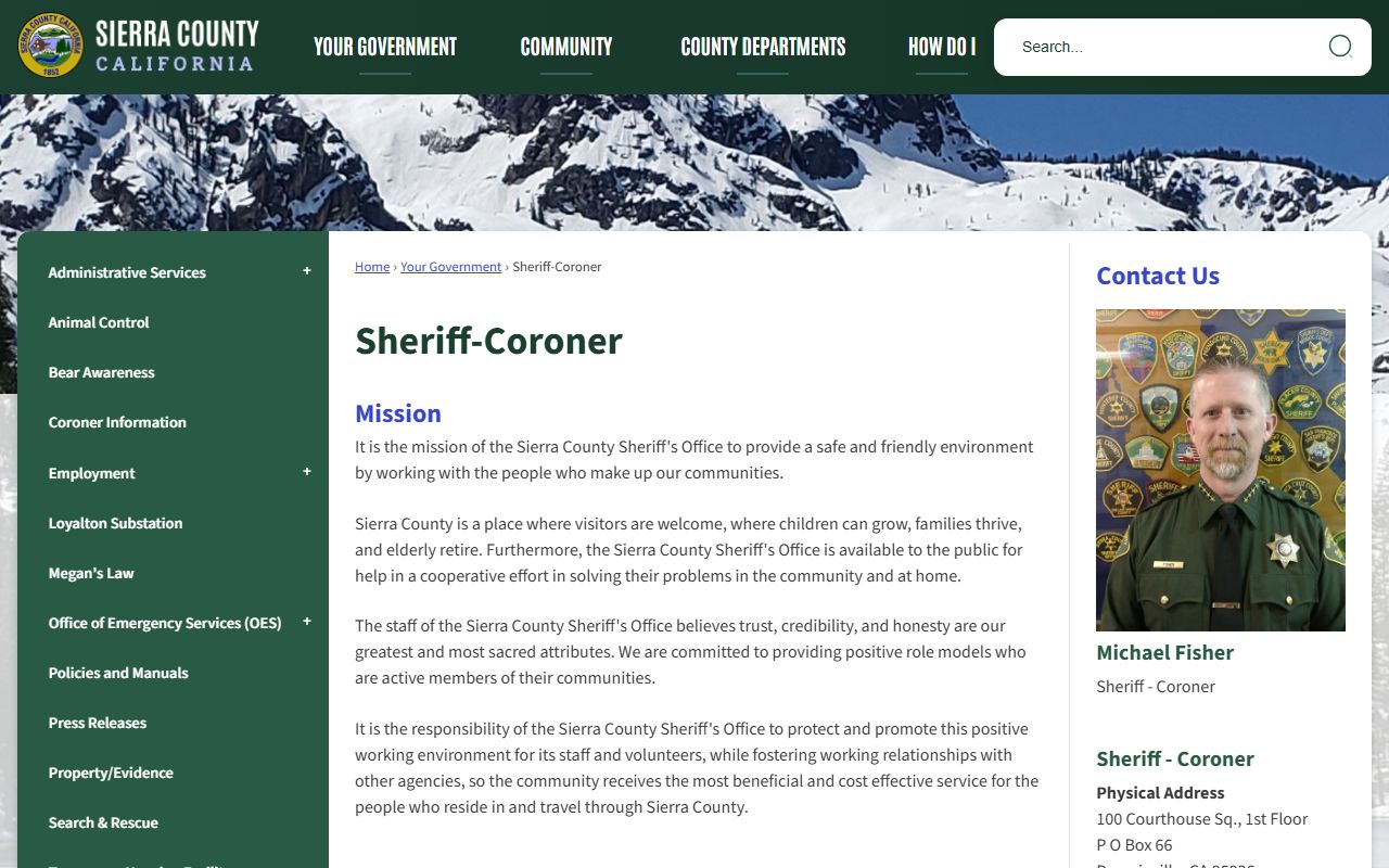 Sierra County Sheriff-Coroner office page for booking reports