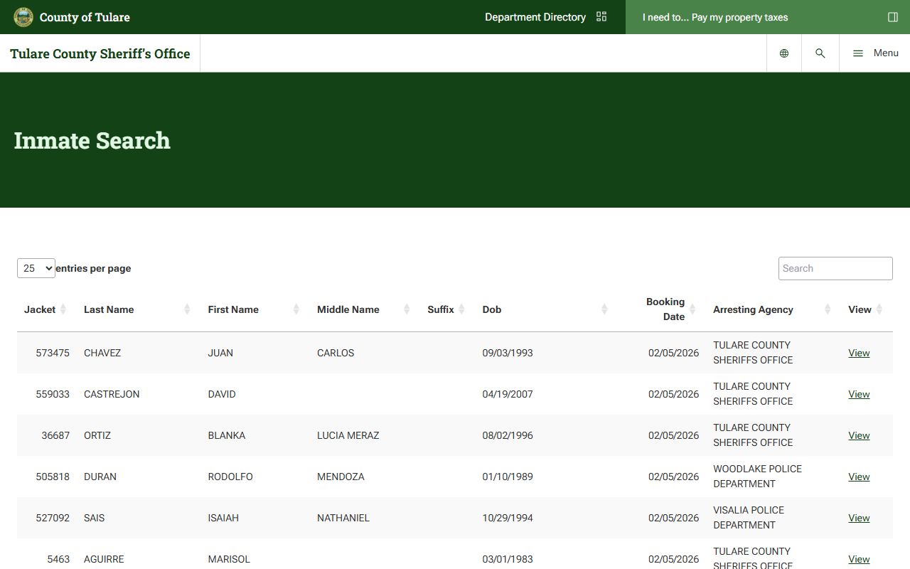 Tulare County inmate search for booking reports